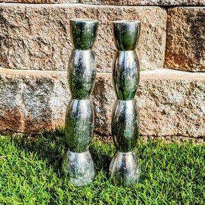 Tapered 8"Solid Metal Pillar Classic 2pc Table Top Display Candle Holder Set EUC